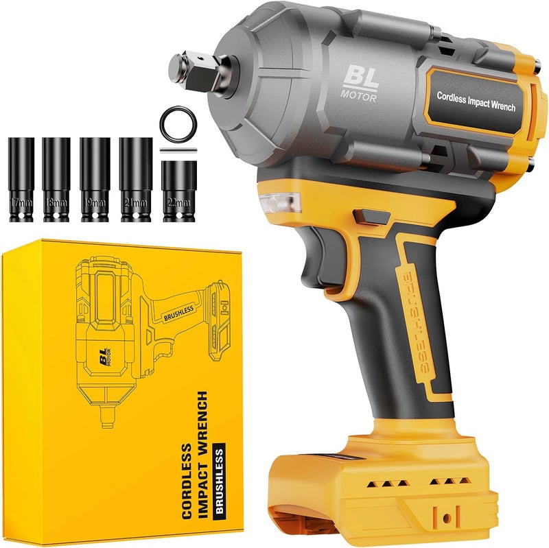 Labfintom Cordless Impact Wrench 1/2 Inch for De-Walt 20V Battery, 1200N.m High Torque Brushless Electric Impact Gun, 3-Speed, 5 Sockets, Power Impact Driver for Car Tires, Auto Repair(No Battery) - Image 1
